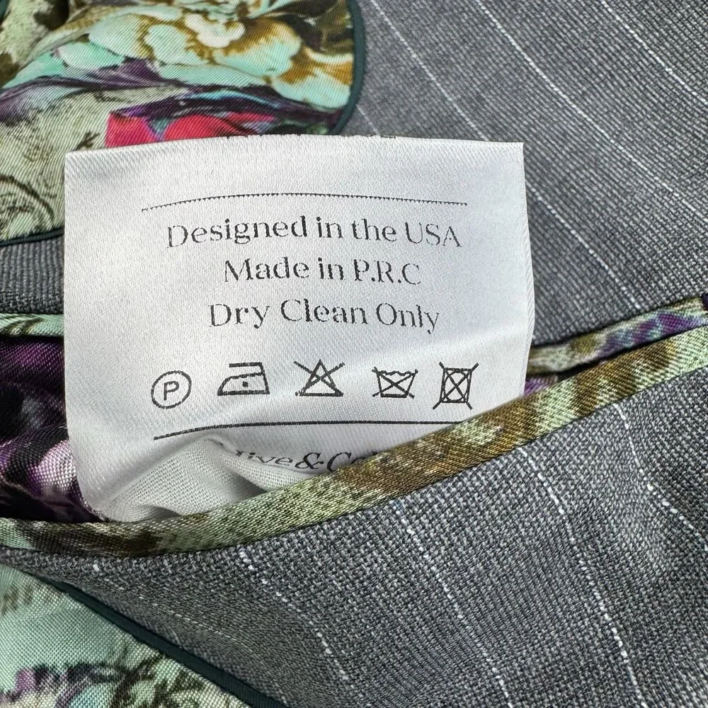 Hive & Colony Gray Pinstripe Blazer Mens 38L Wool Blend Floral Lined Sport Coat